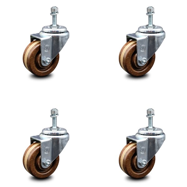 Service Caster 3 Inch High Temp Phenolic Wheel Swivel 3/8 Inch Threaded Stem Caster Set SCC SCC-TS20S314-PHSHT-381615-4 - main